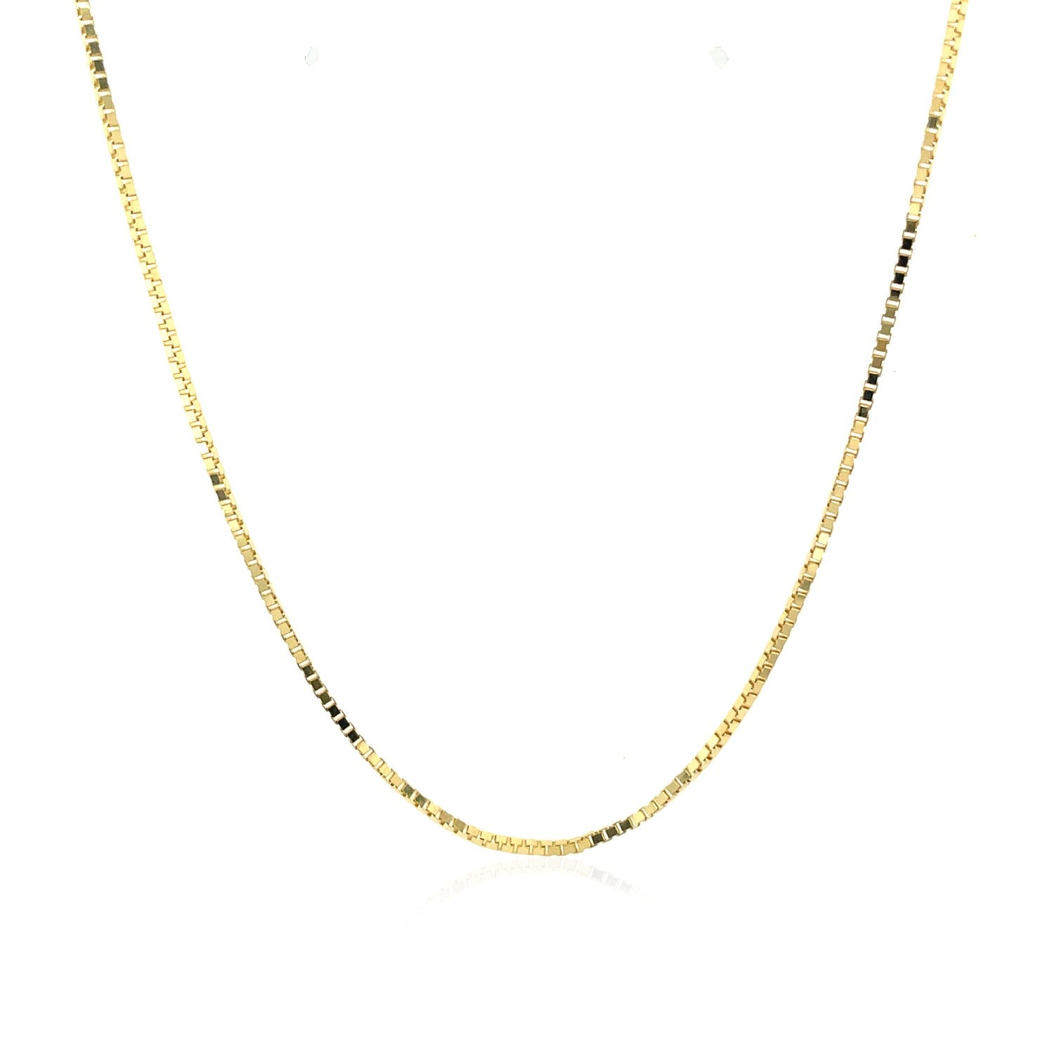 10k Yellow Gold Classic Box Chain (0.94 mm) in a sleek high-contrast midnight luxury editorial style